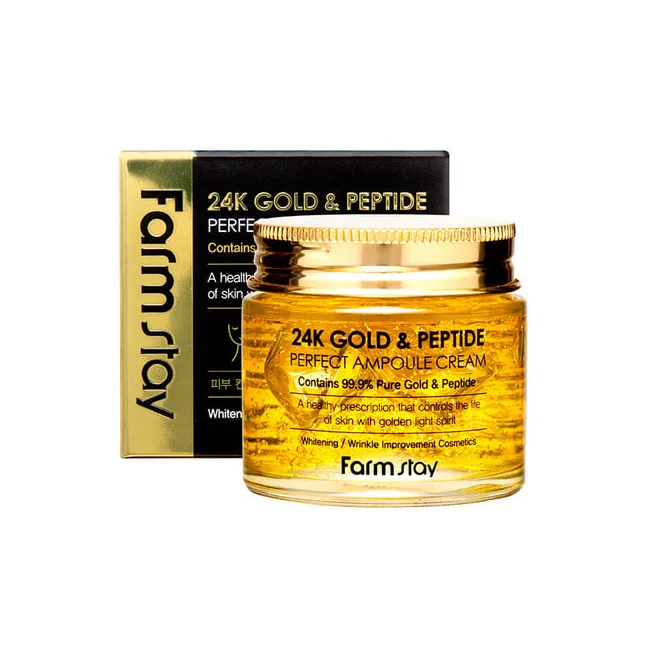 FARMSTAY 24K GOLD & PEPTIDE PERFECT AMPOULE CREAM  - CPNP Made in Korean Cosmetic - Whitening Anti-wrinkle Moisturizing Firming
