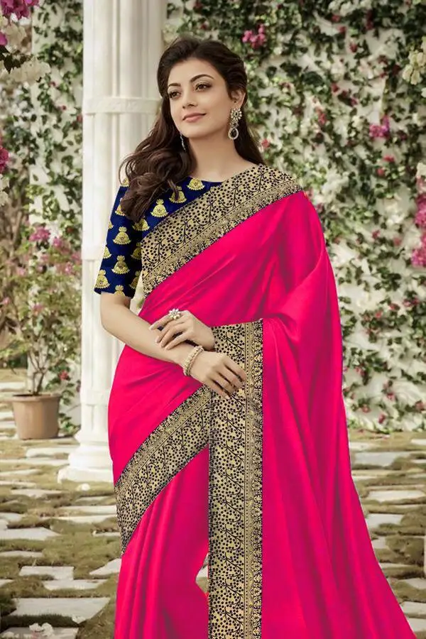 Plain Silk Saree with Printed Lace Border Work for Ladies Casual Wear Party Wear Saree