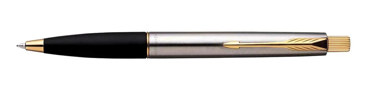 Parker Frontier Stainless Steel Gold Trim Ball Point Pen GT Blue Ink New 