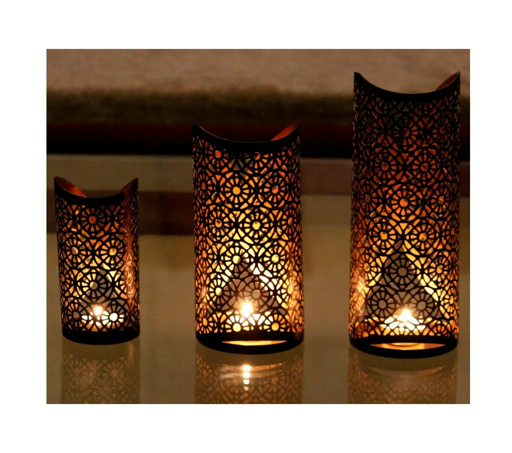 Black & Gold Metal Candle Holder With Tealights 