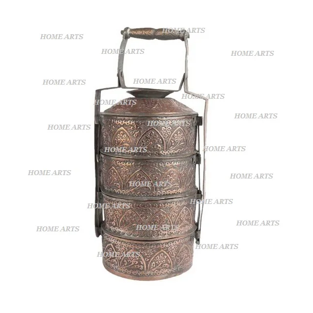 Traditional/indian/copper Hammered/brass Handle Tiffin Box/animal/pewter  Lining/3 Compartments/office/tiffin/lunch Box/christmas/new Year -   Canada