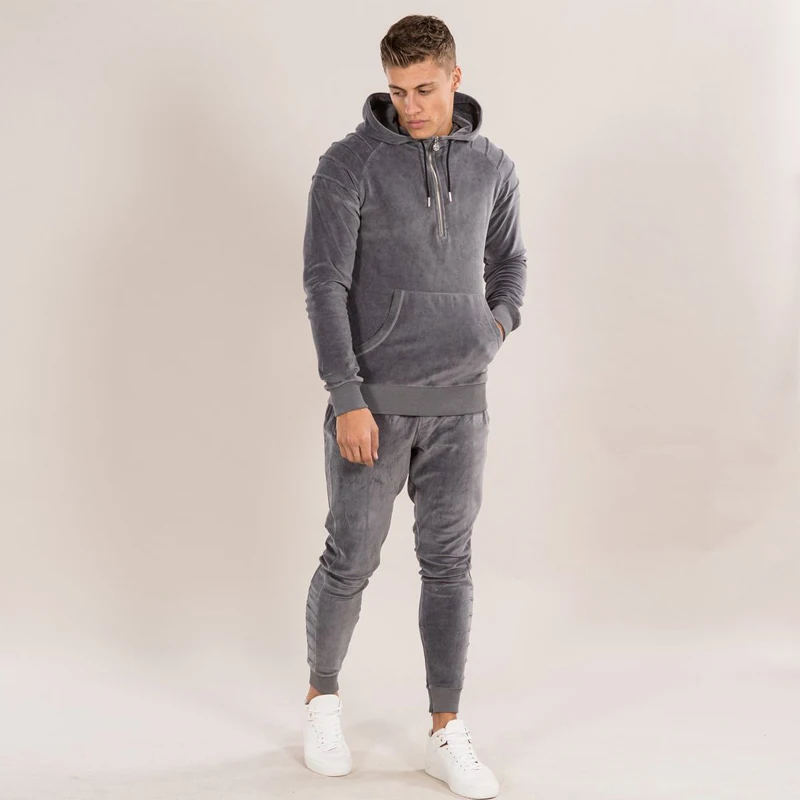 Men Velvet Velour Hip Hop Gym Sports Homewear Tracksuits Sets Sweatsuits