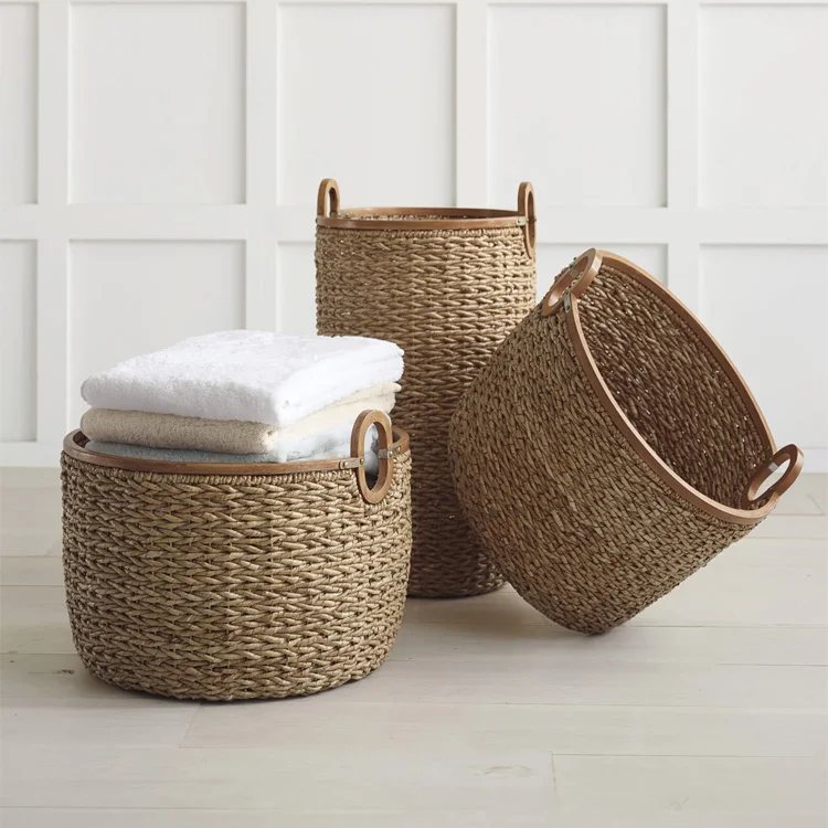 Set Of 3 Seagrass Storage Basket With Handles,Seagrass Basket In ...