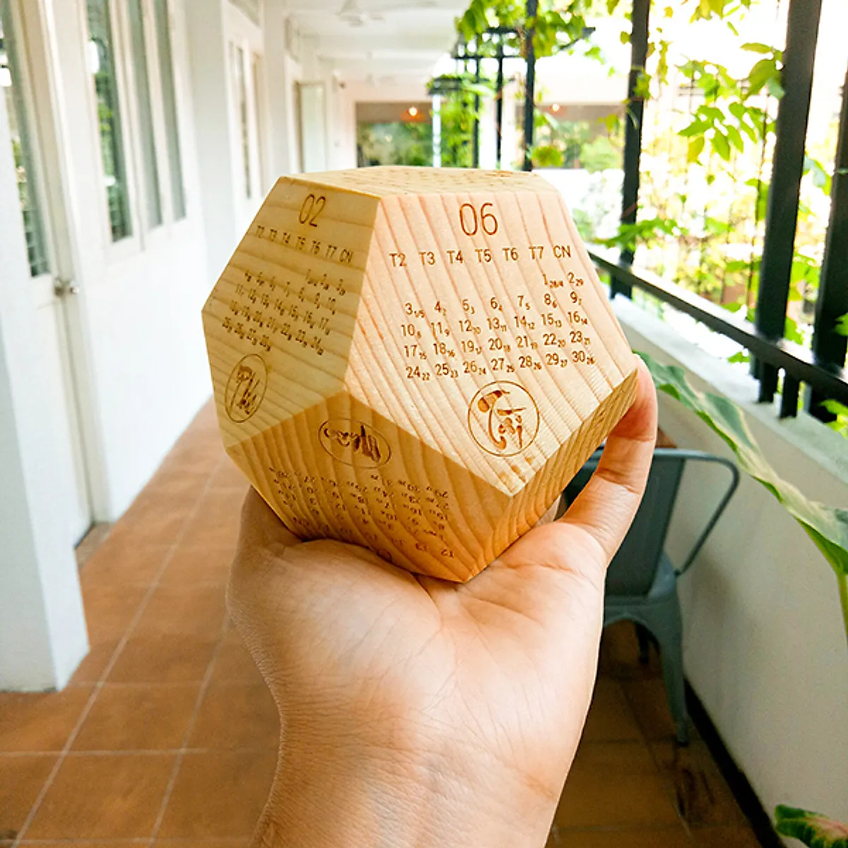 Wooden Hexagon Calendar - Full 12 Months for Office