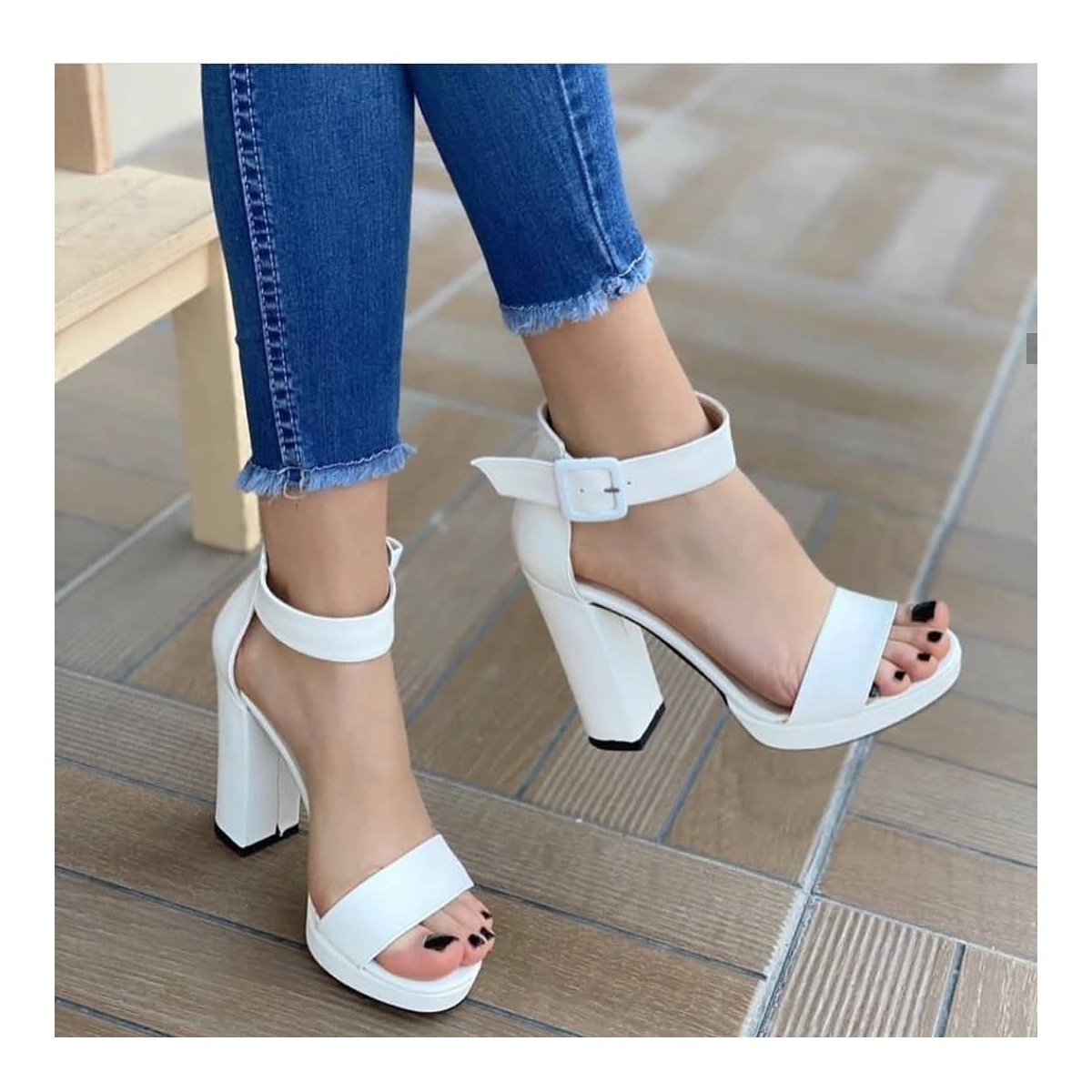 Beautiful color design women latest fancy high block heels platform ankle strap sandals shoes Alibaba