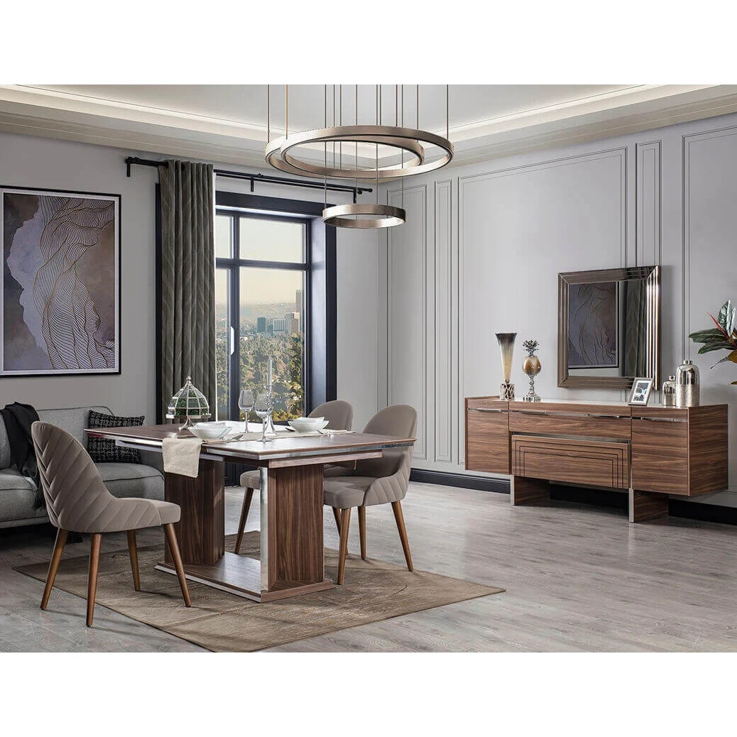 New Modern Foshan Style Dining Room Furniture Set Table Chairs Console