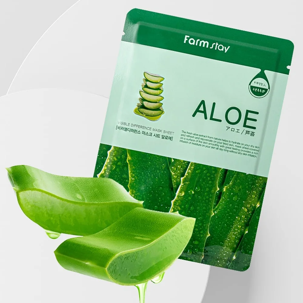 FARMSTAY VISIBLE DIFFERENCE MASK SHEET ALOE PACK  - Made in Korea Cosmetic - Anti-aging Anti-wrinkle Whitening Face Lift Moist