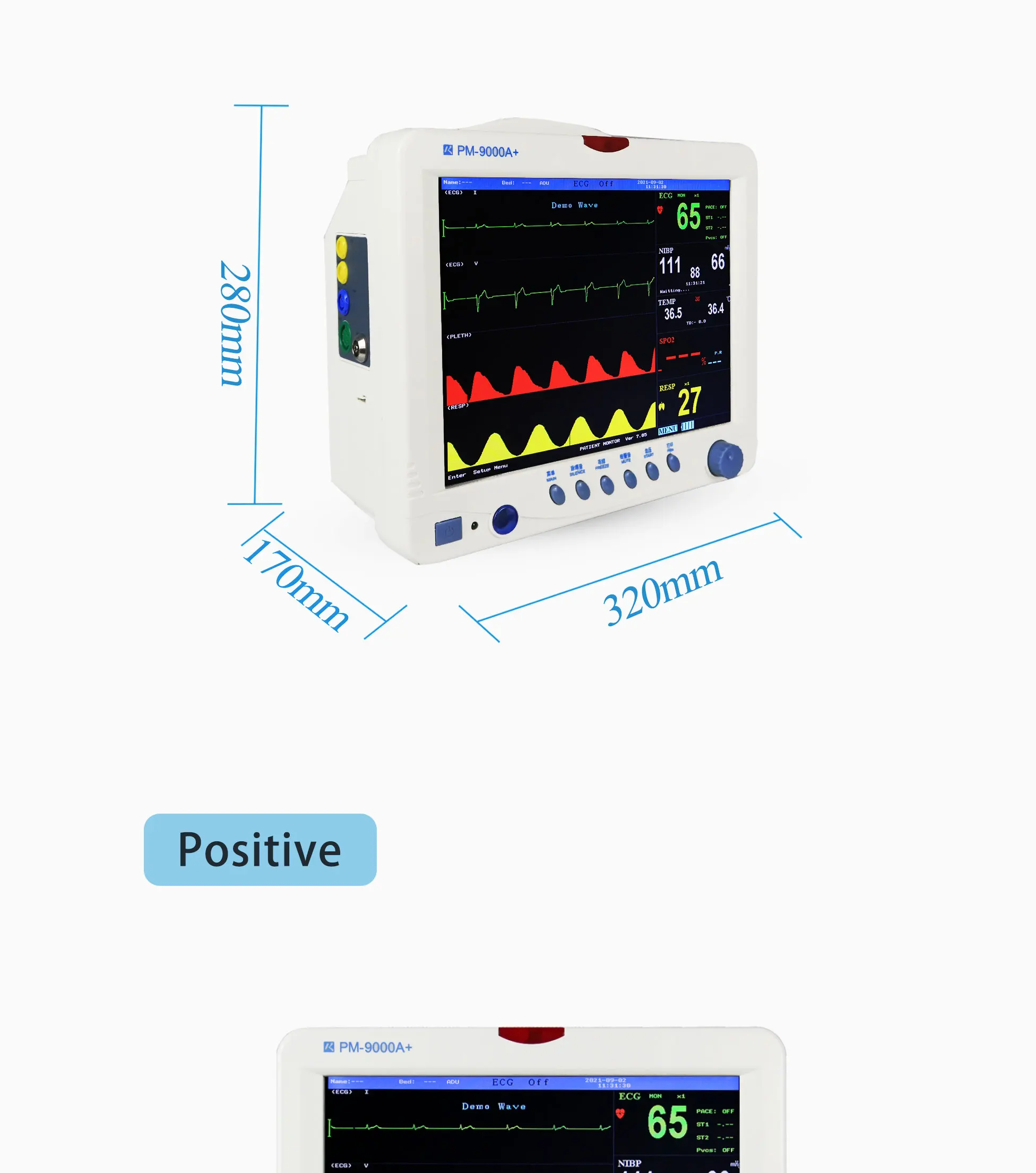 Patient Monitor with 1-7 Level Audio/Visual Alarming Arrhythmia Analysis and Anti-ESU Multi Parameter Bedside Monitor