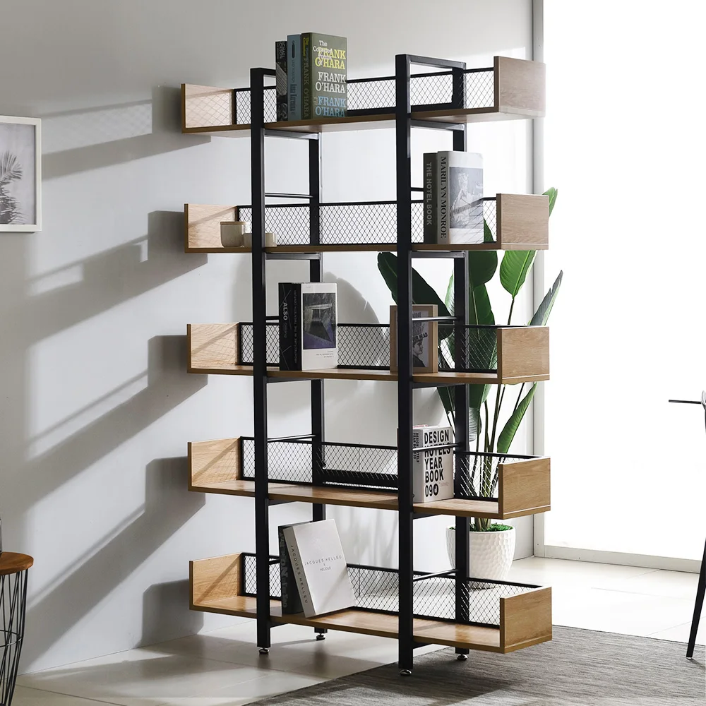 Modern Design Furniture Portable Book Shelf Industrial Metal Wooden Storage Rack Display Shelves Bookcase OEM ODM