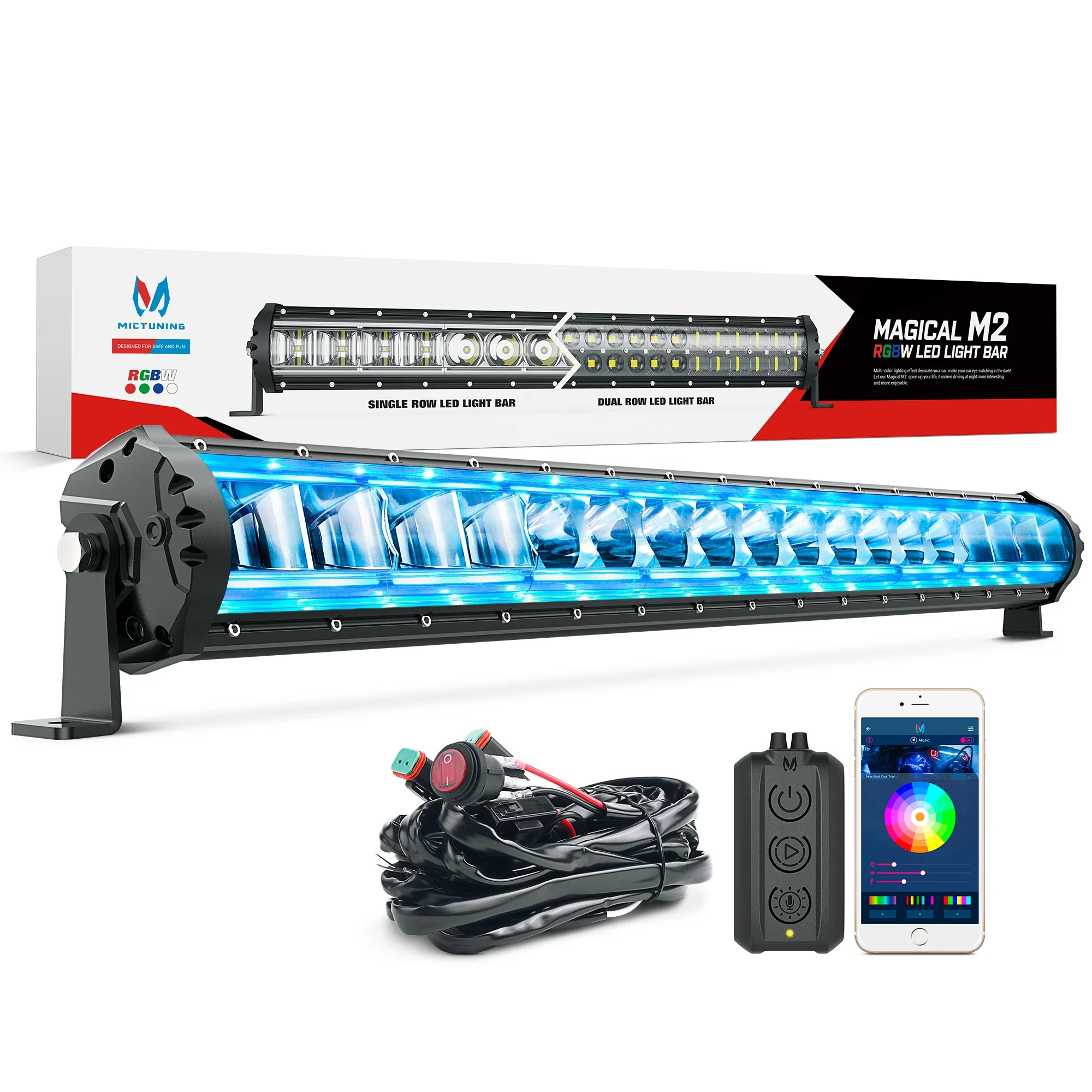 MICTUNING M2 Single Row 32Inch Off Road Driving Light Combo 4x4 Offroad Truck Work RGBW LED Light Bar