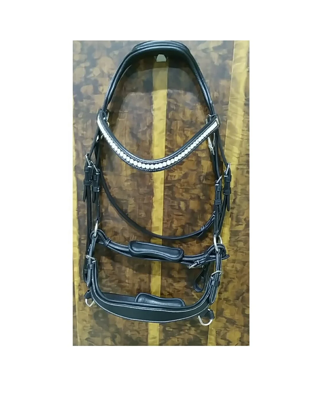 Bride Caveson Avec Rênes Lacées – Cuir Italien, Taille Cheval, Couleur Alezane