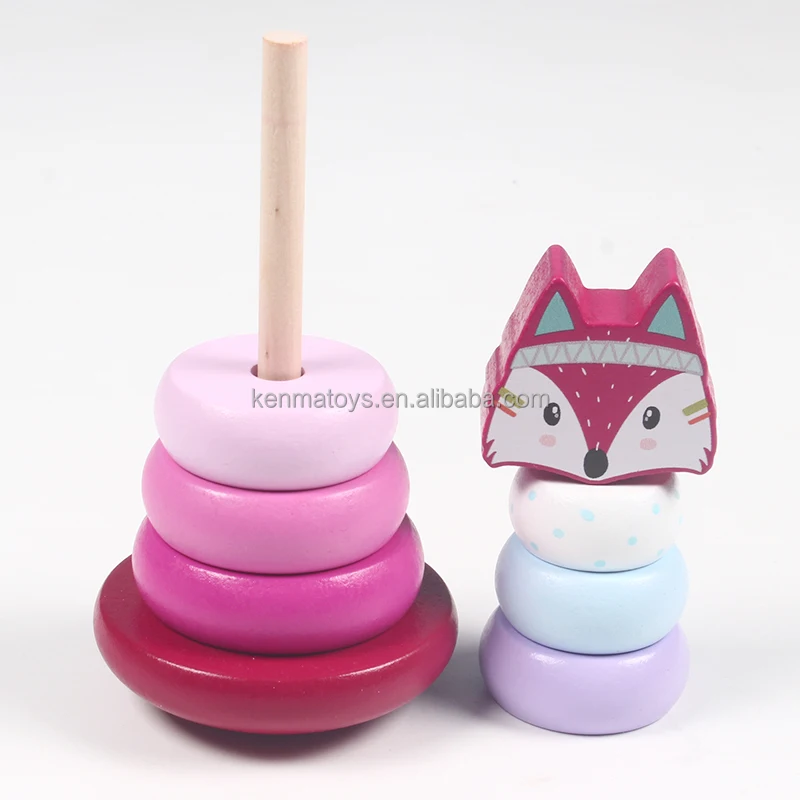 
2021 New Wooden Early Intelligence Educational Cartoon Stacking Rainbow Tower Elephant Tumbler Toy 