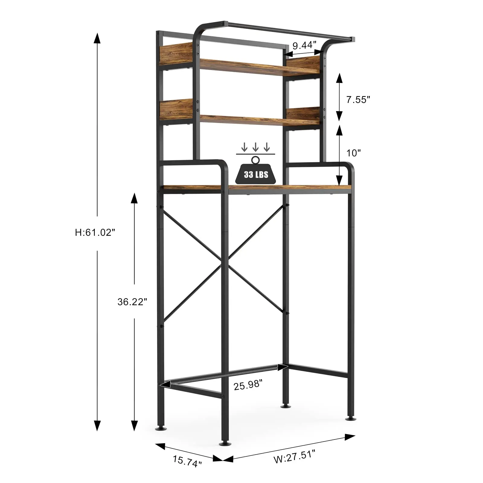 Mensola Per WC E Lavatrice Marsa 3 Ripiani - Scaffale In Metallo Cromato 65x164x22 Cm, Per Bagno E Lavanderia, Con Spazio Per Lavatrice (88 Cm)