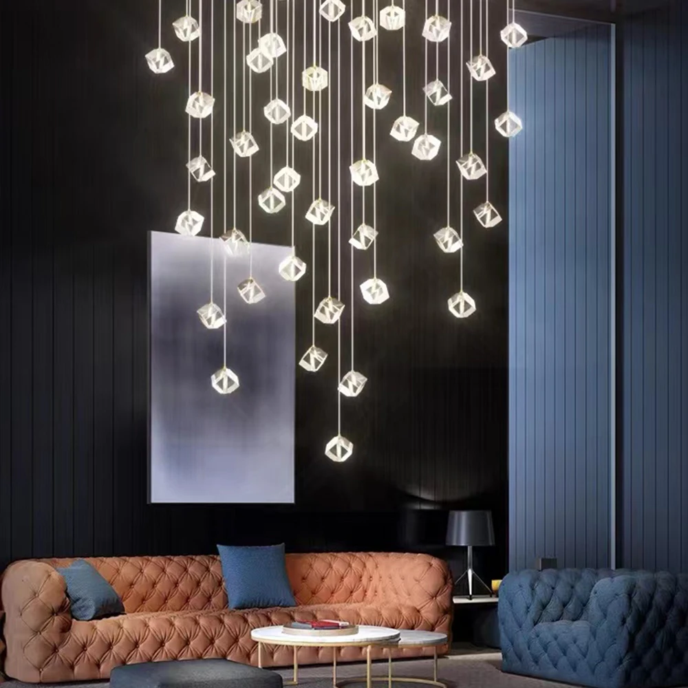 Staircase Long Chandelier Modern Simple Creative Nordic Crystal Chandelier