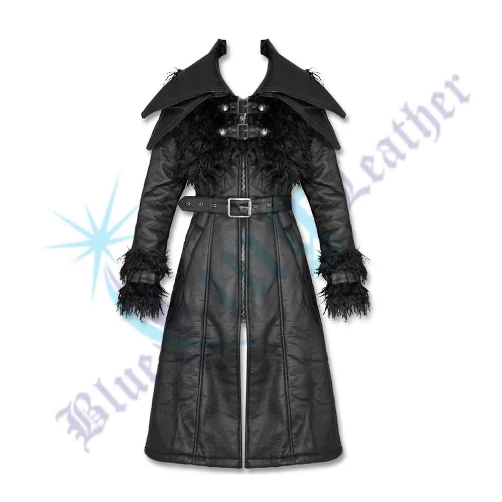 Men Long Black Gothic Imitation Long Leather Gothic Coat Chinchilla Leather Coats Buy Gothic