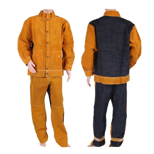 BBQ Welding Cutting Carpenter Cowhide Split Leather Suede Leather Welding Jacket Trousers Protective Suit for Welder