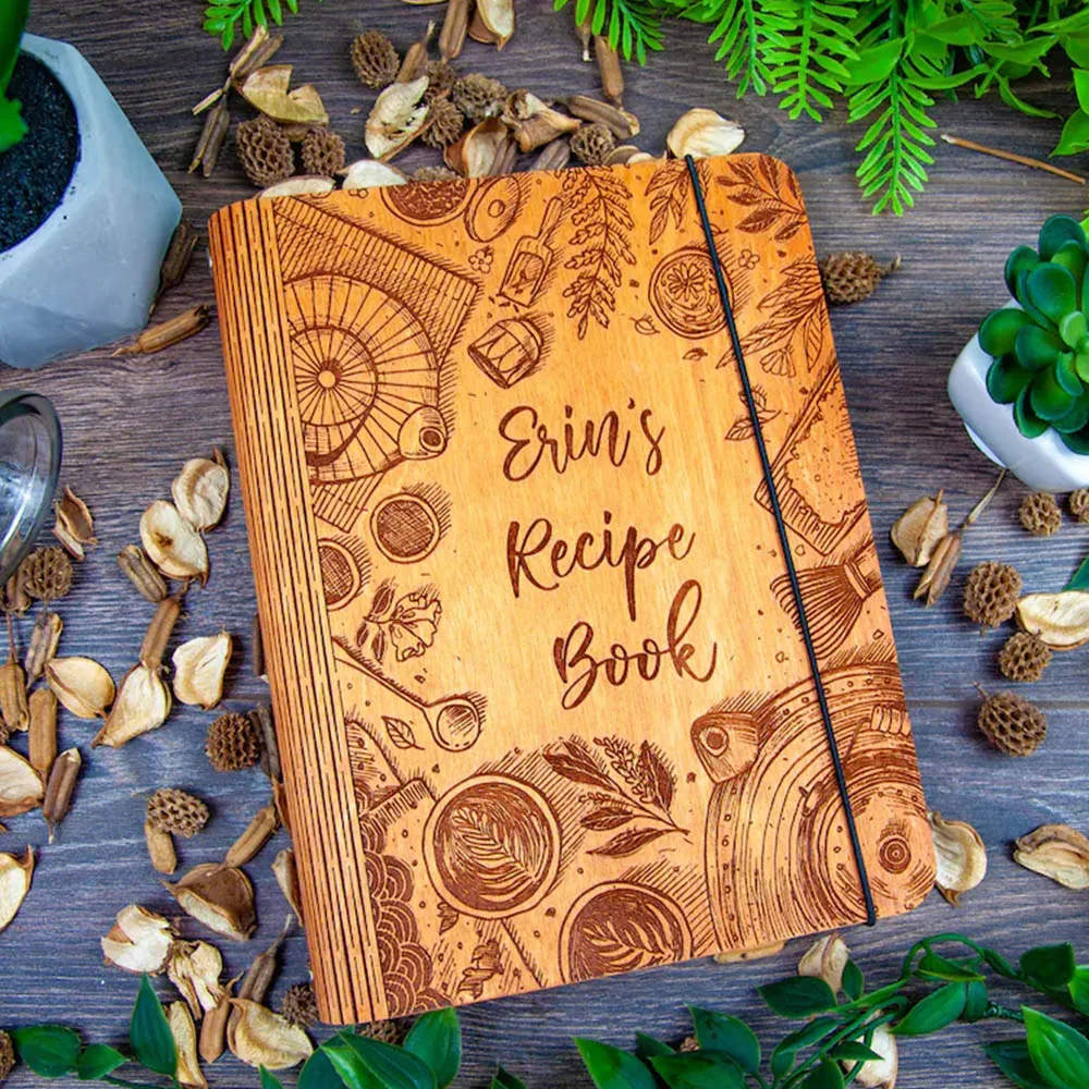 Personalized Recipe Book Wooden Cookbook Blank Recipe Binder Gift Daughter  And Mom Her Custom Recipe Journal Wooden Family Book Wedding Gift (Style3)