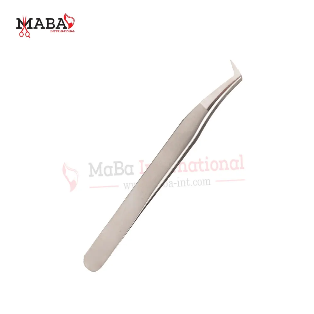 Stainless Steel Boot Angled Tweezer Pointed Tip Silver Eyelash Tweezers