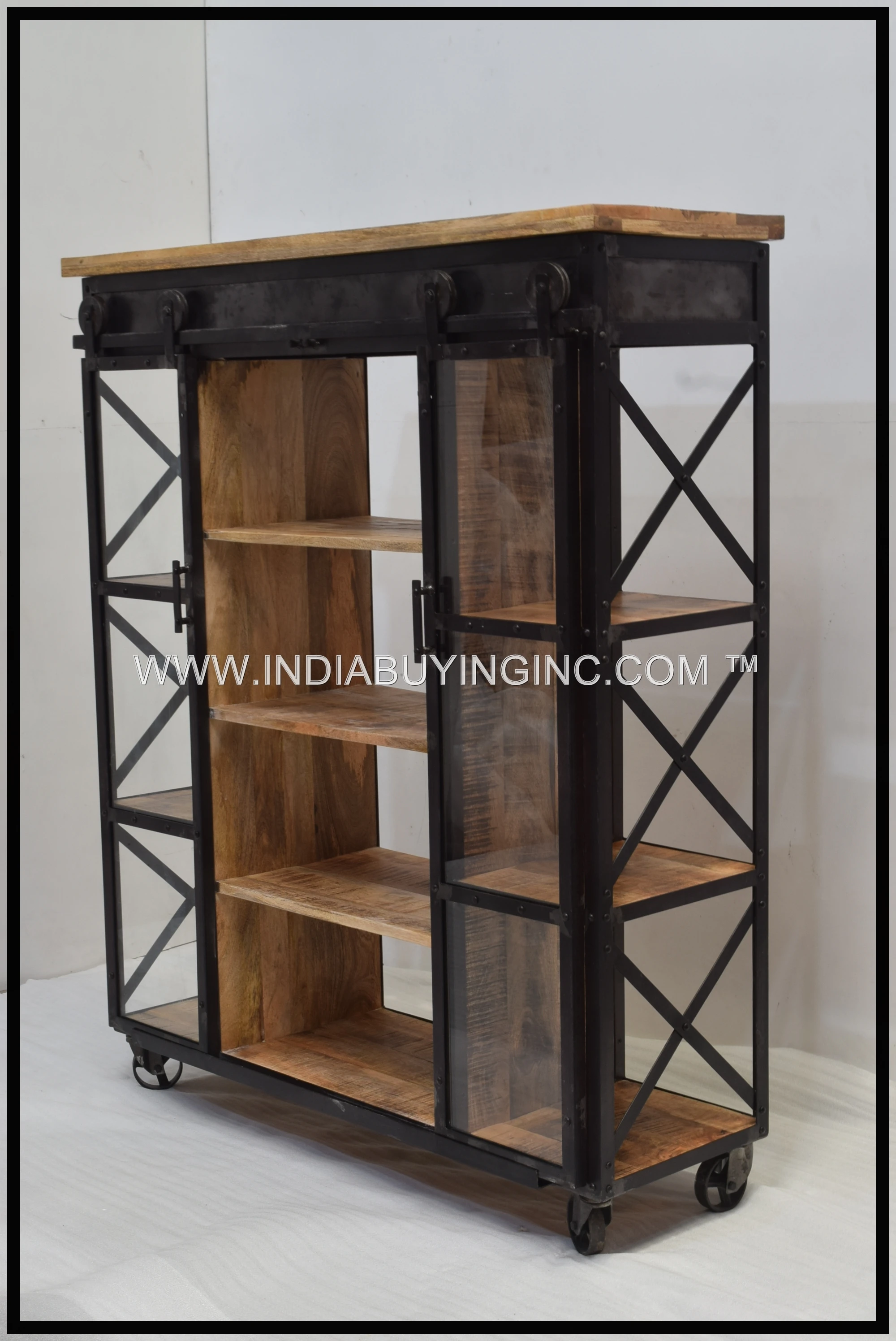 Хит продаж, шкаф для хранения стеклянных дверей из массива манго, изготовленный из высококачественного железа и дерева для дома и отеля