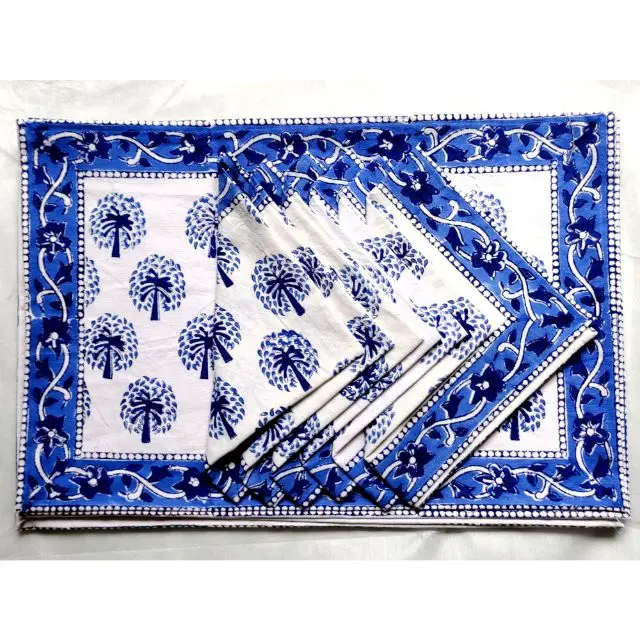 Cotton Indian Style Theme Dining Table Mats and Napkins Set of 6 Place-mats Trending Kitchen Towel Dinning Table Cover Runner