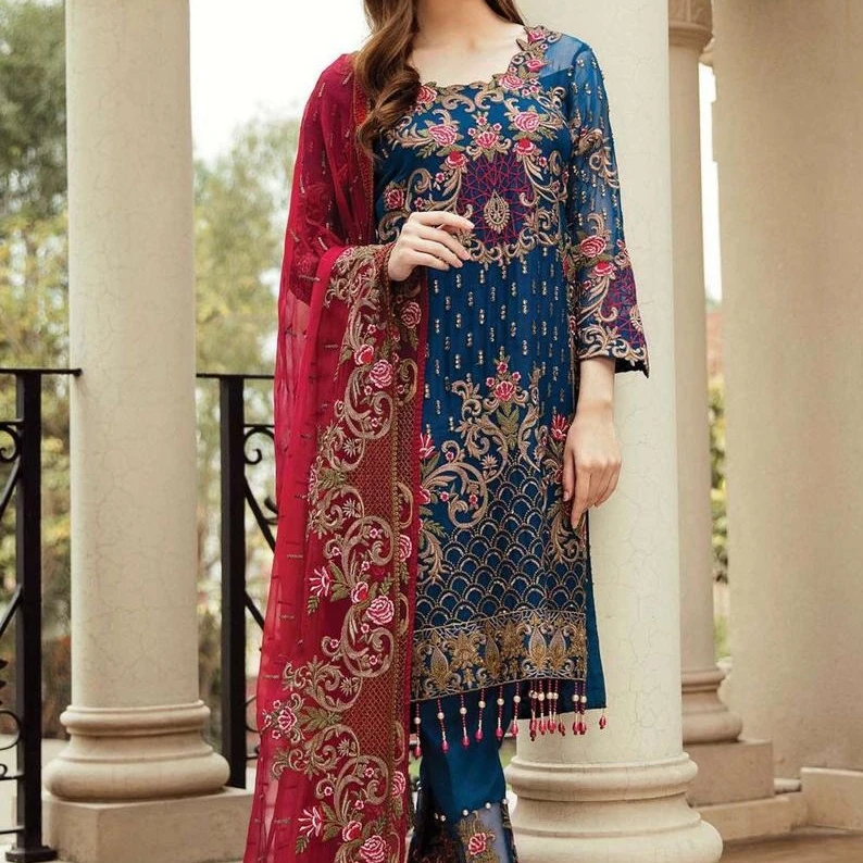 kameez salwar pakistani suit indian shalwar casual dress embroidered designer 