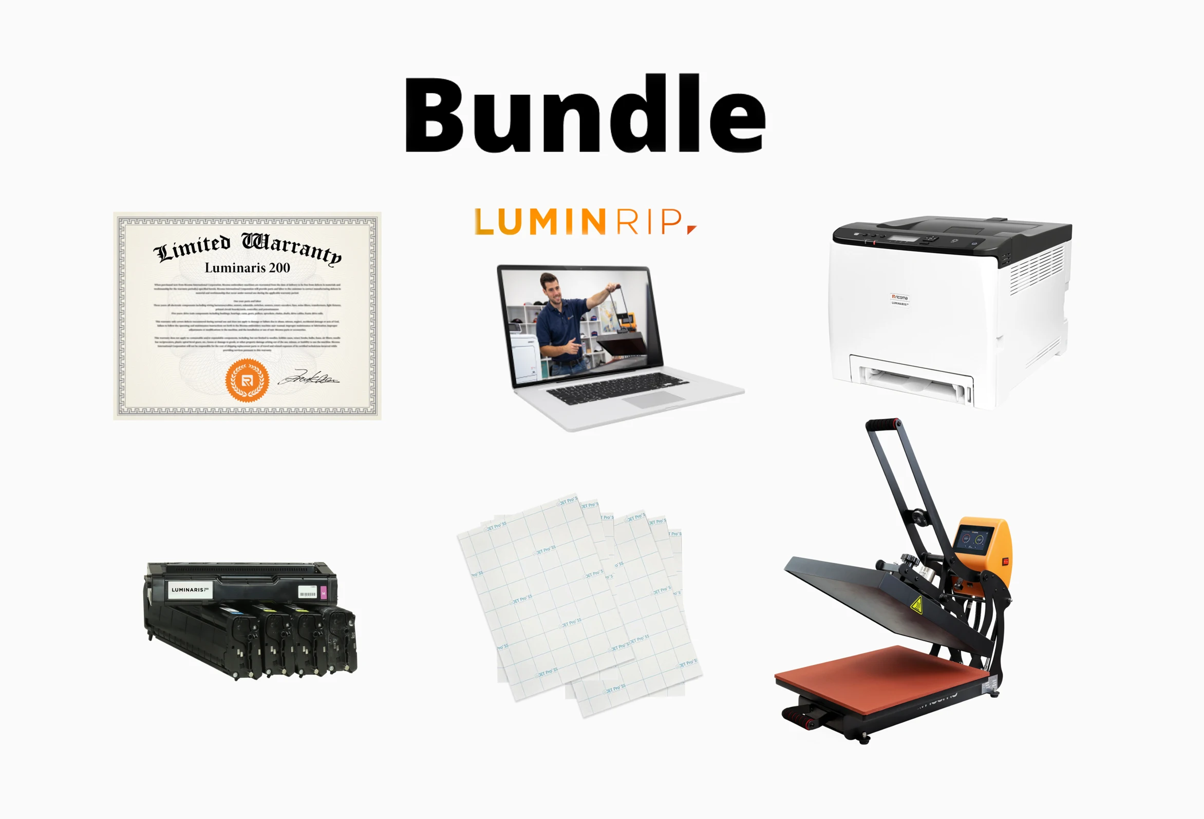 White Toner Transfer Printer + Heat Press Bundle Tshirt Printer Heat Press Machine Heat