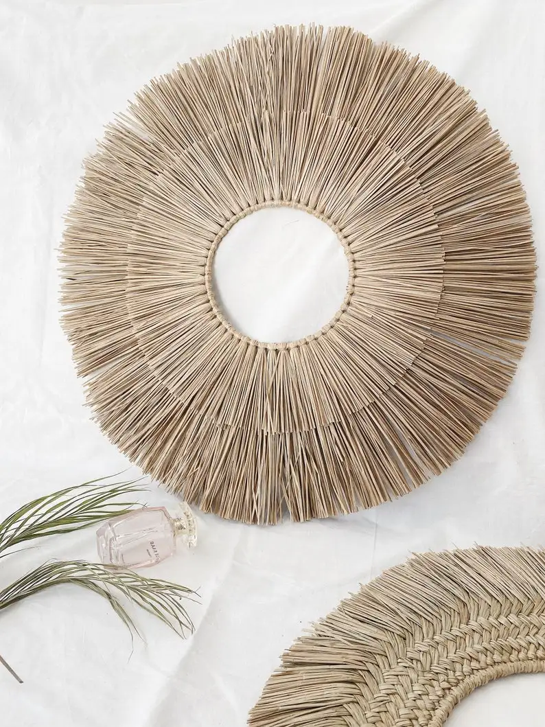 New Trend Boho 2023 Seagrass Wall Decor Straw Rustic Pattern Woven Art