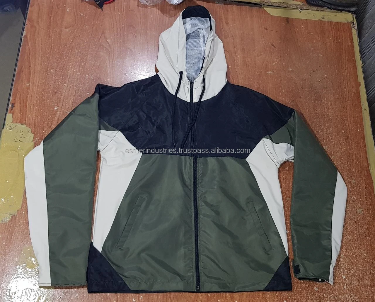 Mens Black Custom Hooded Polyester Jacket Windrunner Mens Windbreaker ...