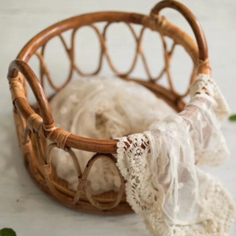 Ротанговая круглая корзина для новорожденных фото реквизит