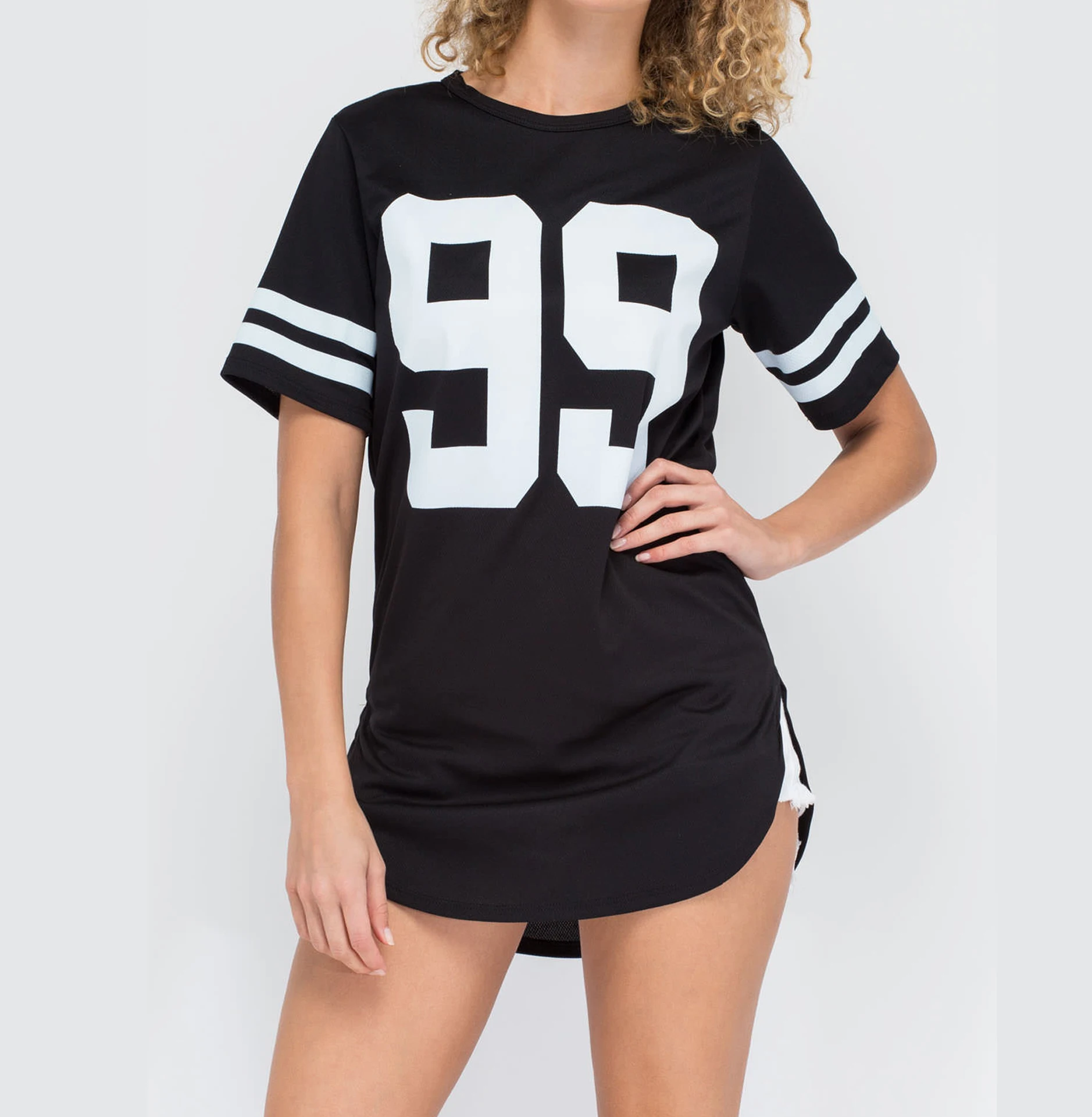 Football Mesh Shirt Dress with Number Women Long T-Shirt Dress with Number Sleeve Striped Oversize Baseball Jersey Shirt Dress