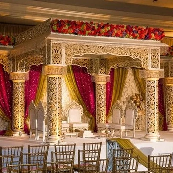 New Design Dulhan Indian Wedding Mandap Six Pillars Fiber Golden Carved ...