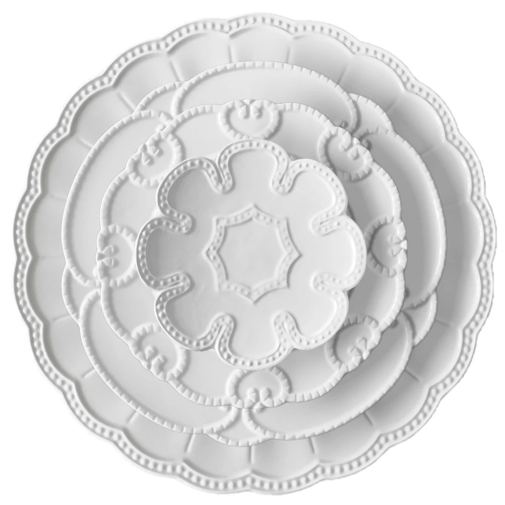 white embossed dinnerware