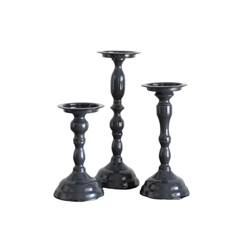Black Color Candle Holder Set Of 3 Elegant Design Aluminum Casting T