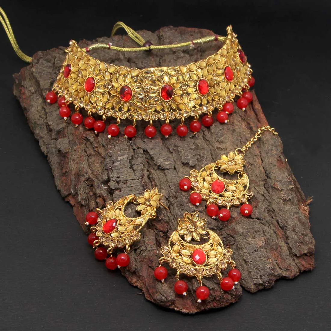 Red Color Kundan Necklace Set 