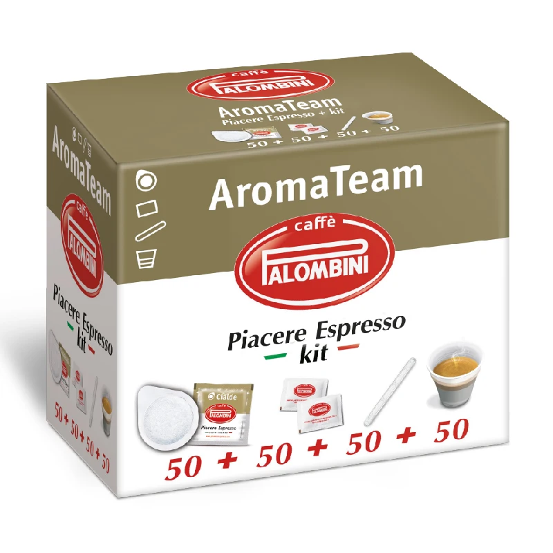 Finest Class – OEM Italian – Palombini 50 Coffee Pods + KIT (50 sugar, 50 coffee cup, 50 spoons) Aromateam Classico – for ship