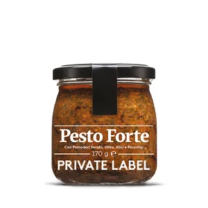 Private Label OEM Italian Pesto Forte Strong Pesto Sauce with Dried Tomato, Olives, Cheese, Anchovies and Hot Pepper for Retail