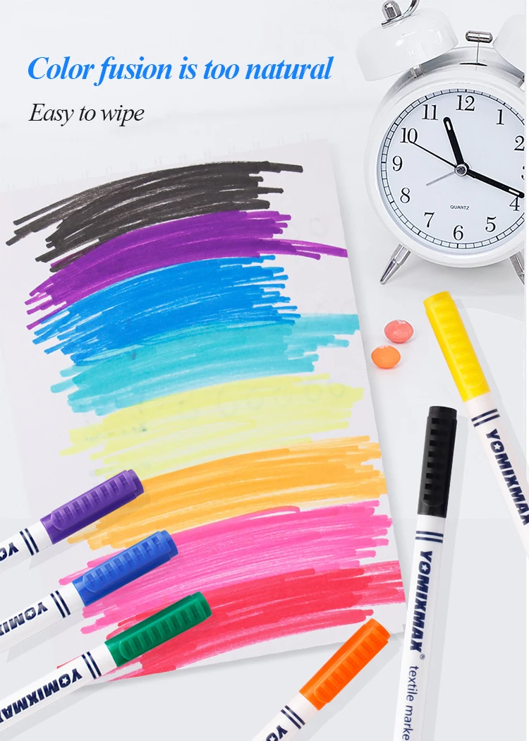 Yomixmax  12/box 12 Colours Permanent Waterproof Non-toxic Textile Fabric Marker Pen DIY Painting Shoe and t Shirt