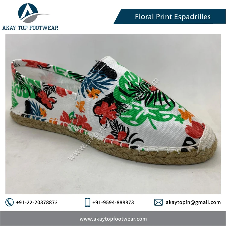 Espadrilles Wholesaler of Finest Quality Lightweight Floral Print Traditional Espadrilles Flat Shoes