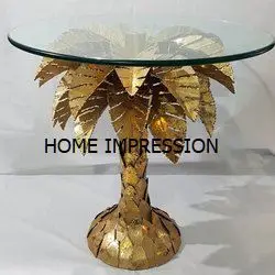 Attractive Design Palm Tree Shape Gold Metal Coffee Table With Glass Top Decorative Table for Home Decor Accessory in Low Price