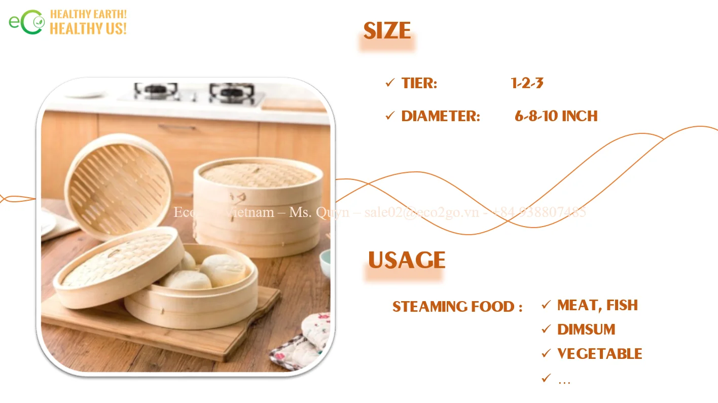 Top Sale 2022 Sustainable Natural Bamboo Steamer Basket 10 Inch Set