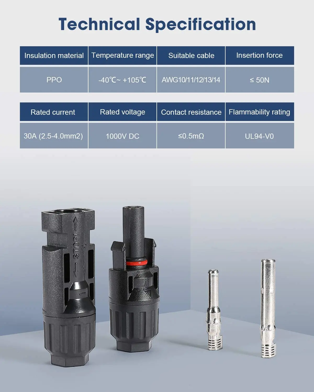 Connecteur étanche XHP20 2 Broches IP67 30A - Prise Panneau Pour Solaire Camping-car, Noir, Soudure