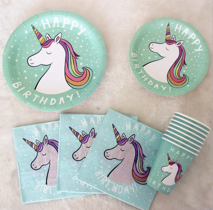 9/7inch Unicorn Pattern Paper Plates Cups Napkins Sets Tableware Sets