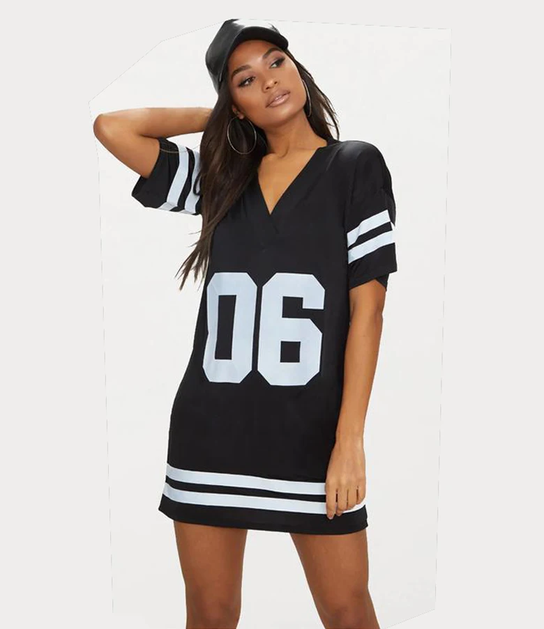 Women Football Jersey Dresses Oversize American Football T-Shirt Jersey  Black Short Sleeve Football Baseball Jersey