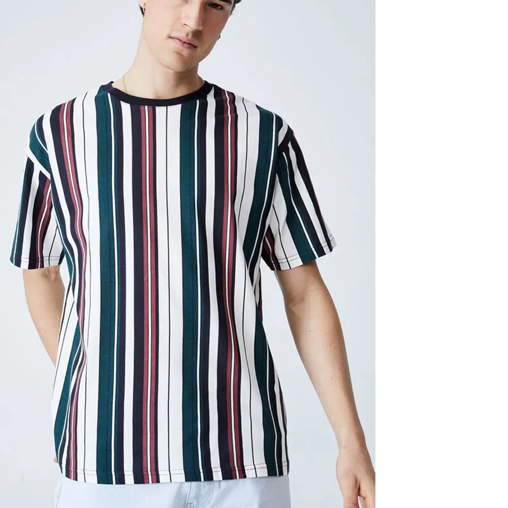 Custom Logo Stripe T-Shirt and Turtle Neck T-Shirt Custom Slim Fit Short Sleeve Striped T Shirts
