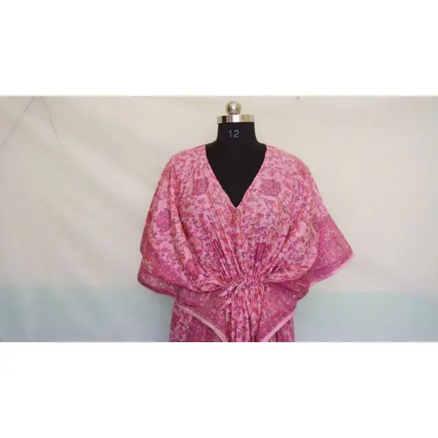 Vintage Silk Kaftan Summer Dress Bridal Party Shower Maxi Tunic Beach Wear Maternity Bridesmaid Dress Natural Waist Gift Her