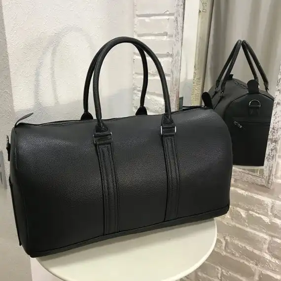 black leather weekend bag