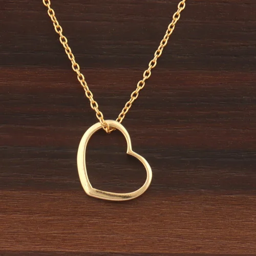 Simple Women Plain Polished Heart Shaped Pendant Necklace Brass Gold ...