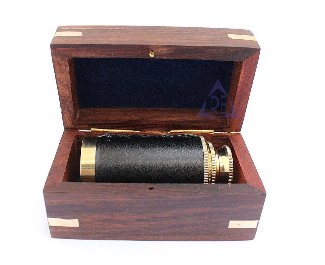 Nautical Vintage Handheld Pirate Brass Telescope With Anchor On Wooden Box Sailor Home Decor Toy