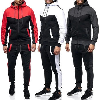 men white outdoor zipper stand collar polyester sportswear jogging mens tracksuit hoodies set Sportswear Training & Jogging Wear
