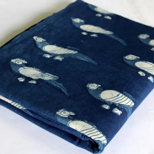 Ткань цвета индиго с животным принтом, экологически чистый натуральный хлопок ручной работы